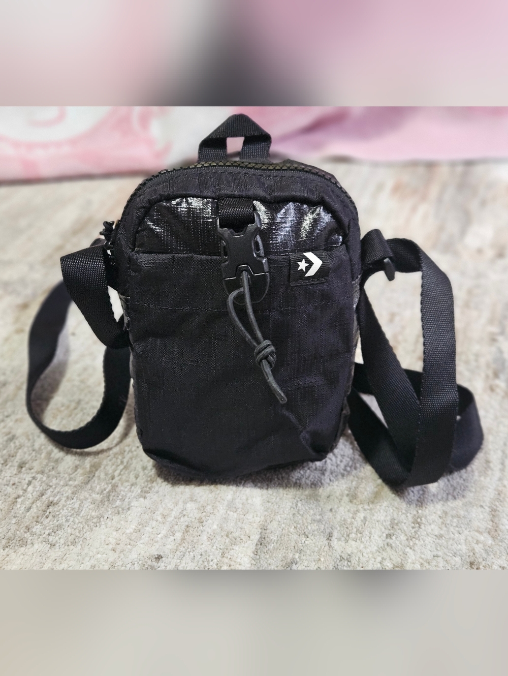 Converse Small Black Crossbody Pouch with Buckle